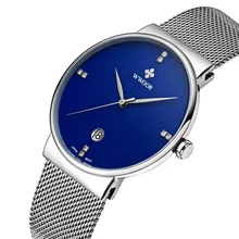 2016 Célèbre Marque WWOOR Montres Hommes Acier Inoxydable Bande de Maille mode Analogique À Quartz Montre Ultra Mince Bleu Cadran Horloge Mâle 8018
