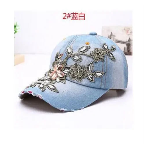 Women's Baseball Cap Diamond Painting Embroidery Flower Denim Snapback Hats Jeans Woman Female Cap Cowboy Summer Sun Hat - Цвет: 4