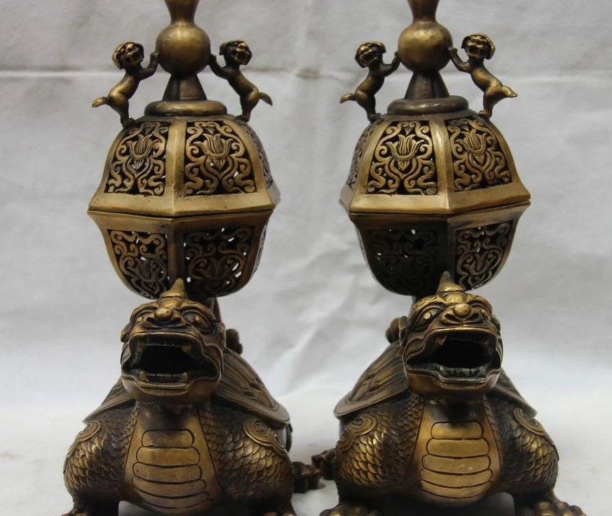 China Bronze Copper Fu Foo Dog Lion Dragon turtle Tortoise Incense