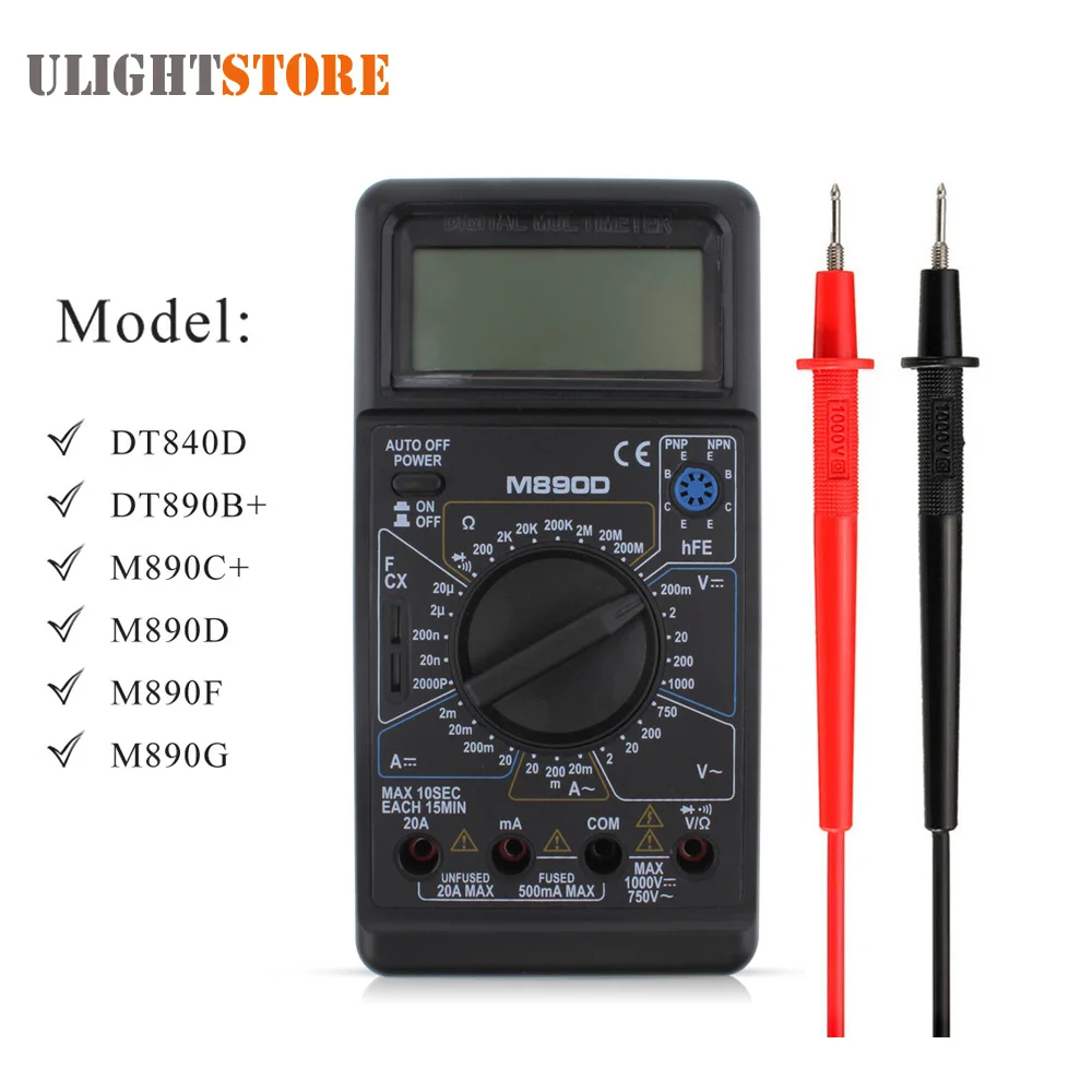 

Digital Multimeter DMM AC / DC Voltage Ohm Multi Meter with Capacitance hFE Tester For Transistor Diagnostic-Tool VEJ52 T50