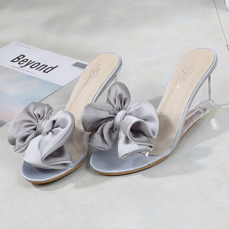 Butterfly-knot High Heel Sandals Women Summer Flower Crystal Shoes Lad Transparent Heels Peep Toe Wedges Ladies Sexy Sweet Shoes