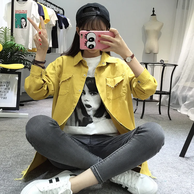 2018 Spring Autumn New Long Section Lapel Tassel Denim Jackets Women Loose Casual Long Sleeve Female'S Thin Basic Jacket Coats (8)