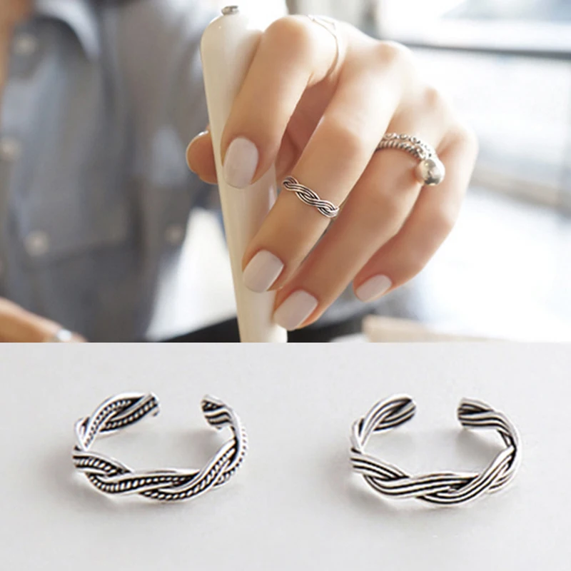 

925 Sterling Silver Jewelry Straw Twsit Toe Ring Open Vintage Style For Women Beautiful Cheap Tail Rings