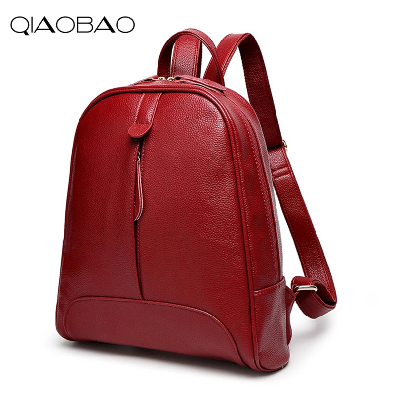 QIAOBAO 2017 Fashion Women Backpack Genuine Leather Zipper Bag For Girl Summer Style Female Designer Backpack