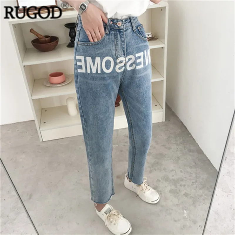 

RUGOD Fashionable Hot Sale Loose Jeans For Women Cotton Knitted Ankle-length Pants For Girls Trousers Women's Bottoms 2019