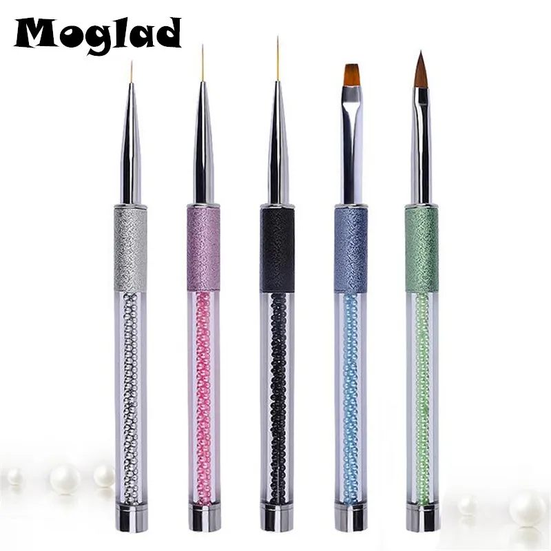 Moglad 1Pcs UV Gel Drawing Nail Art Brush Pen Charm Pearls Beads Handle
