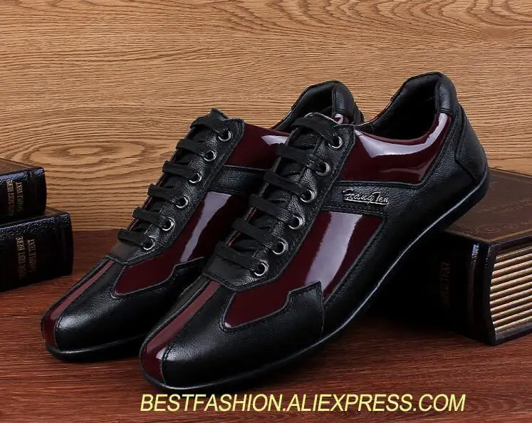 

Lace-up Men's Flats Loafers Male genuine leather Patchwork Casual shoes Dress Moccasin Gommino Round toes Summer