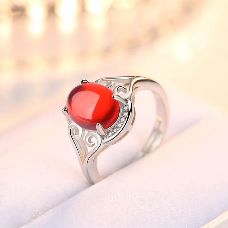 

2019 Lady's S925 sterling silver Ring Agate Chalcedony Stone Party Open Ring Fine Jewelry 3370724