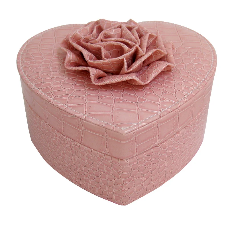 2017Luxury PU Leather Rose Heart Jewelry Box 7 Colors Jewelry Gift Box