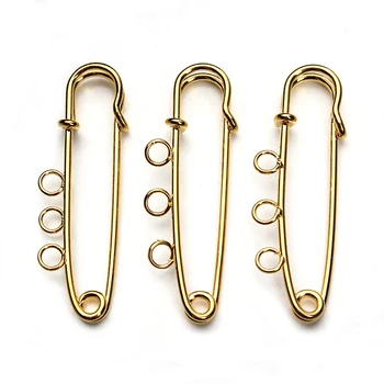 

10pcs/lot Iron Brooch Pins Diy With 3 Loops Gold Color Length 50mm Brooch Safety Pins Needles For Women Jewelry Findings F3672