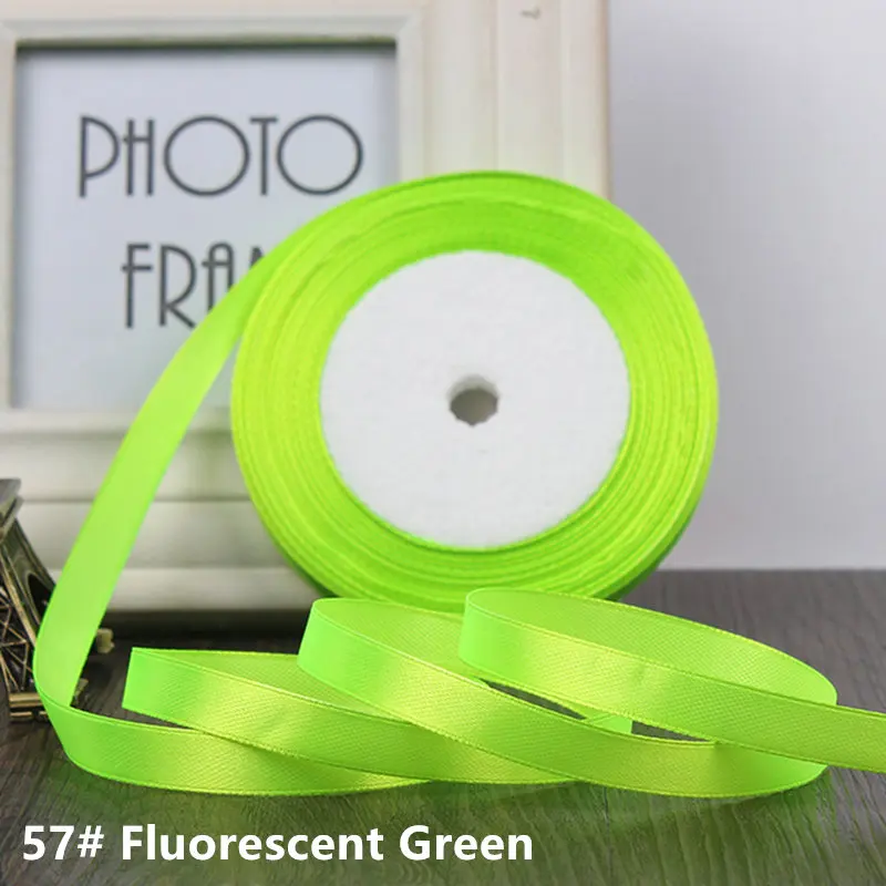Высокое качество, 25 ярдов/рулон, корсажные атласные ленты для свадьбы, рождественской вечеринки, Decoration6mm-40mm, сделай сам, бант, ремесло, ленты, открытка, подарок - Цвет: Fluorescent Green