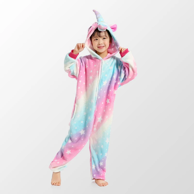 Kids Boys Girls Pajamas Animal Starry Sky Pegasus Unicorn Pyjamas Flannel Onesies Children Cartoon Cosplay Sleepwear 4-12 Year