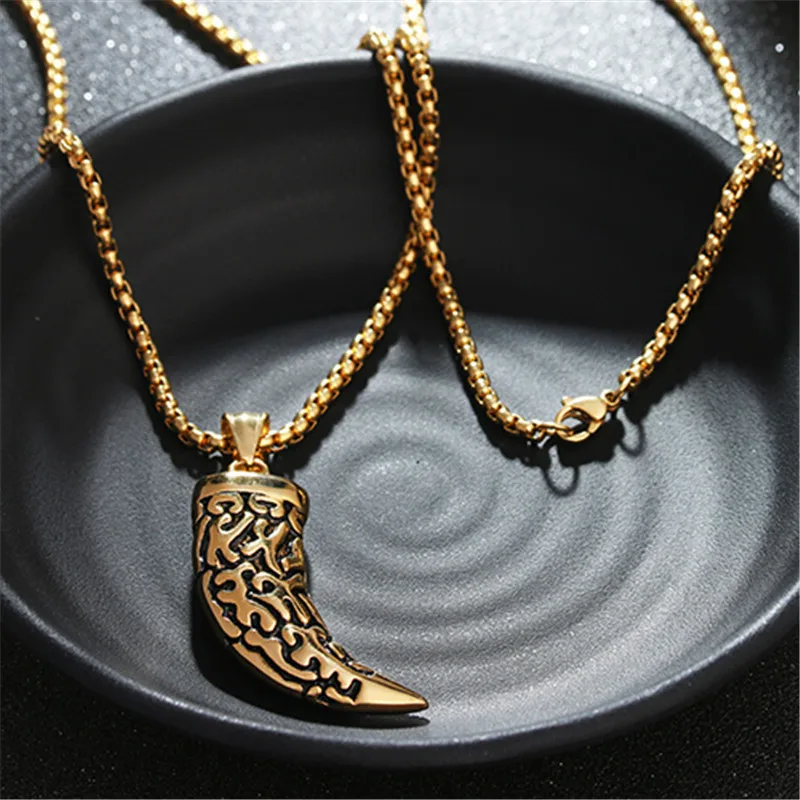 

Stainless steel OX Horn Pendant Necklace Titanium steel Animal wolf tooth Pendant Necklaces 24"