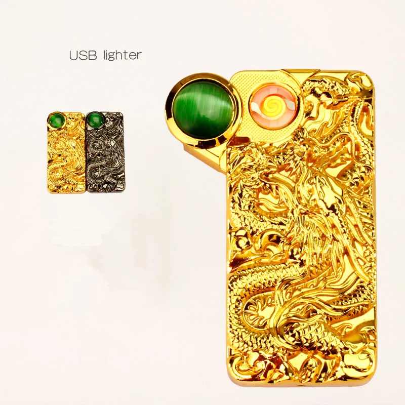 Gold Embossed Dragon USB Electronic Cigarette Lighterin Lighters from