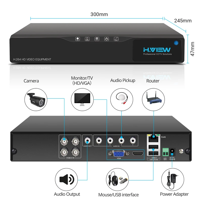 H.View 4mp CCTV Surveillance Kit 4mp Security Camera System 4 ch DVR 1080P 2K Video Output Kit CCTV - 32822277370