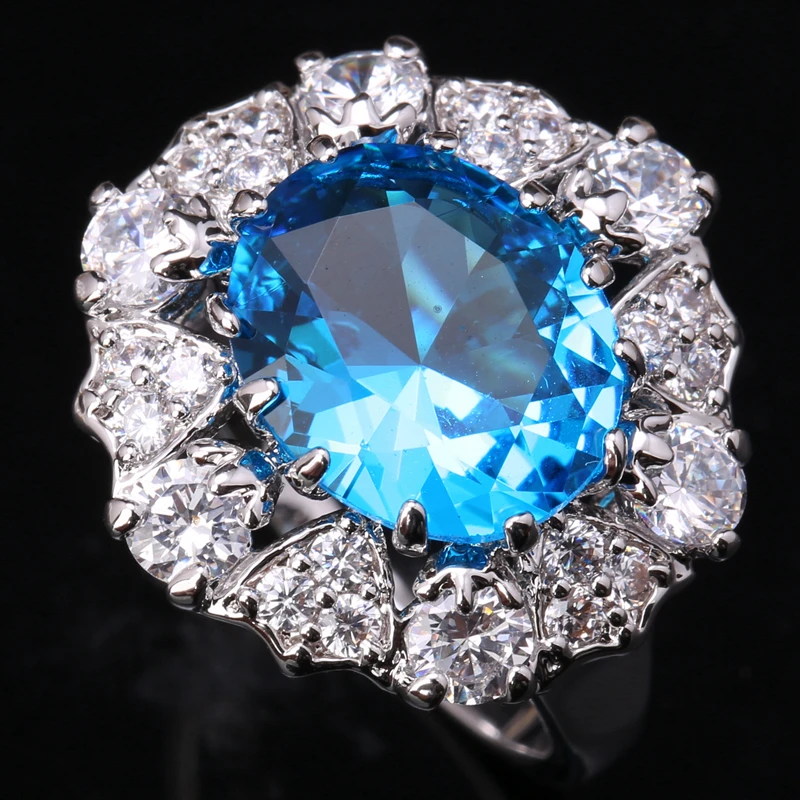 Dazzling Light Blue Zircon 925 Sterling Silver Party Jewelry Solitaire
