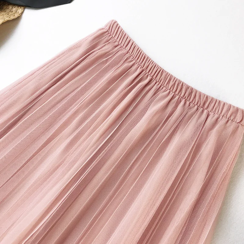 2019 New Summer High Waist Pleated Midi Skirt Solid Color Mesh Skirt Women Korean Basic A-Line Tulle Skirts faldas saias jupe 2019 New Summer High Waist Pleated Midi Skirt Solid Color Mesh Skirt Women Korean Basic A-Line Tulle Skirts faldas saias jupe