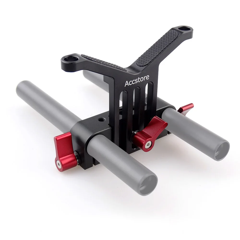 

ACCSTORE Long Lens Support Height Adjustable 15mm Rod Clamp for DSLR Telephoto Lens Rod Support Rail System Follow Rig(Red Knob)