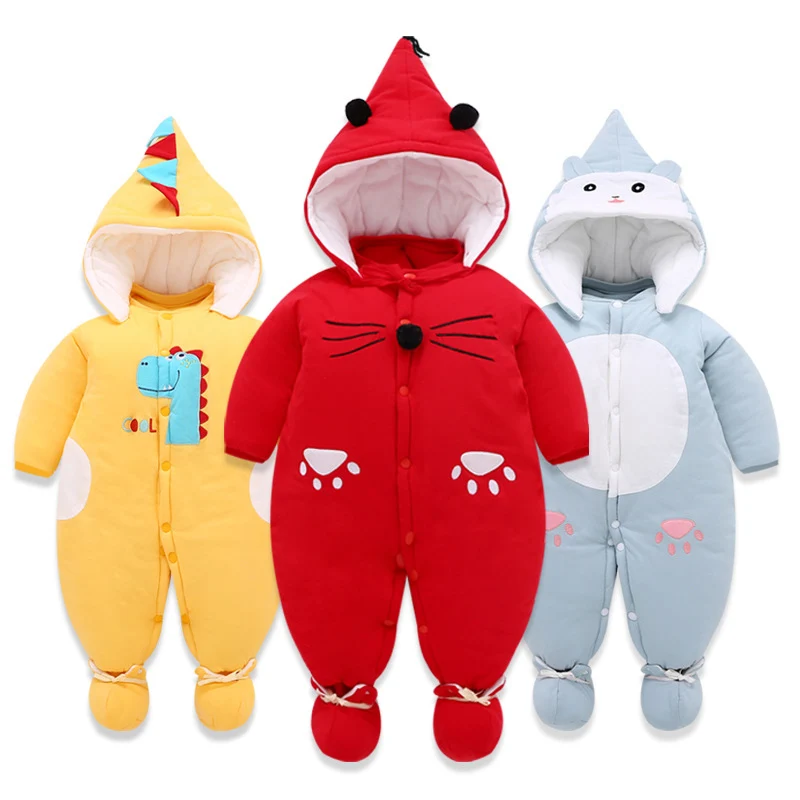 

Baby Rompers Newborn Clothes Cute Cartoon Winter Thick Warm Jumpsuit Hooded Soft Infant Costume Cotton Climb Clothing CL5582