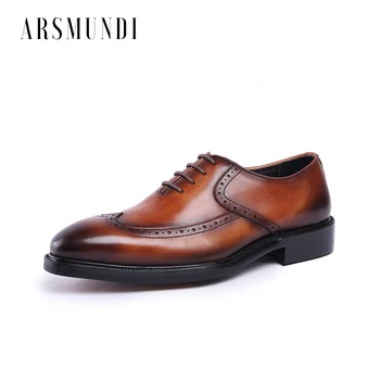 

Men Genuine Leather Dress Shoes Oxfords Cowhide Leather Lace-up Pig Inner Round Toe Wedding Business Shoes 2019 New