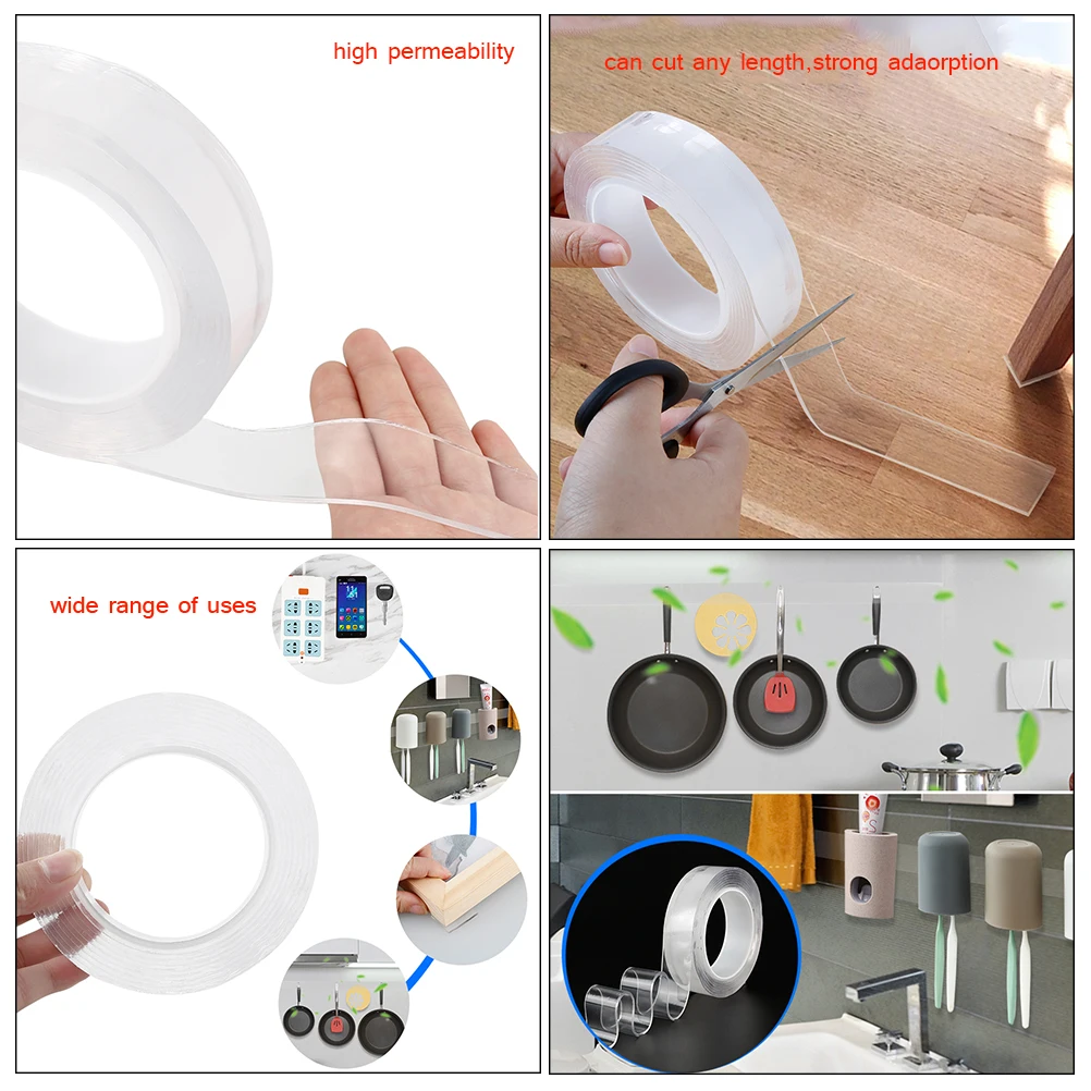 Double Sided Tape Transparent Waterproof Self-Adhesive Sticker Kitchen Bathroom Wall Hanging Fixed Tape