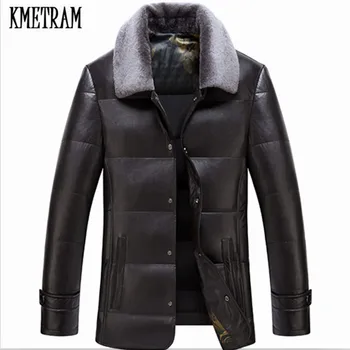 

KMETRAM 2020 New Winter Thick Warm Solid Men 90% Withe Duck Down Coat High Quality PU Leather Jacket Parka Pluma Hombre HH188