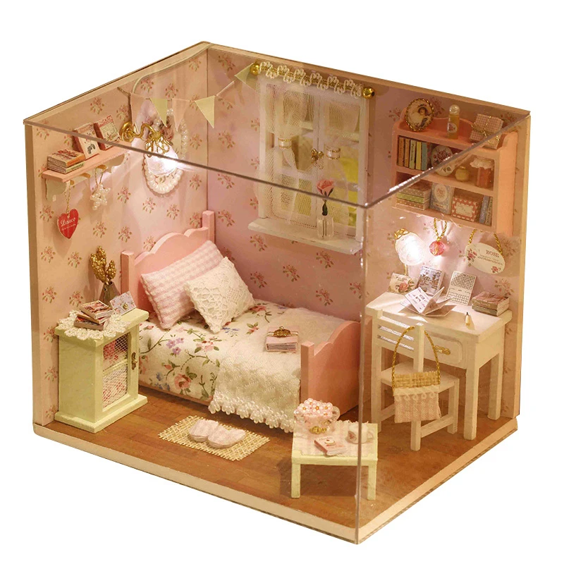 

Cutebee DIY House Miniature with Furniture LED Music Dust Cover Model Building Blocks Toys for Children Casa De Boneca