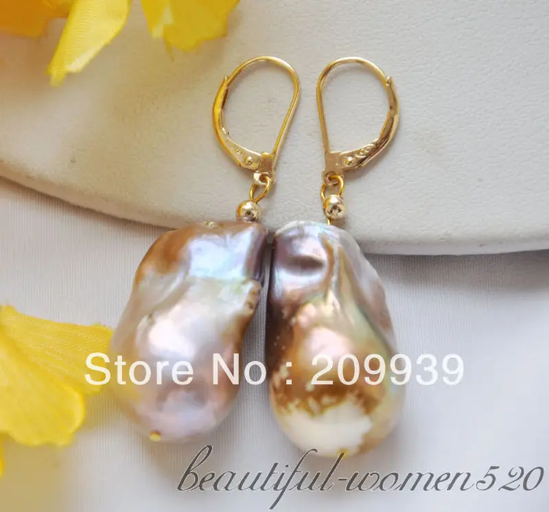 

hj 0038 beautiful 28mm baroque purple KESHI REBORN PEARL dangle earring