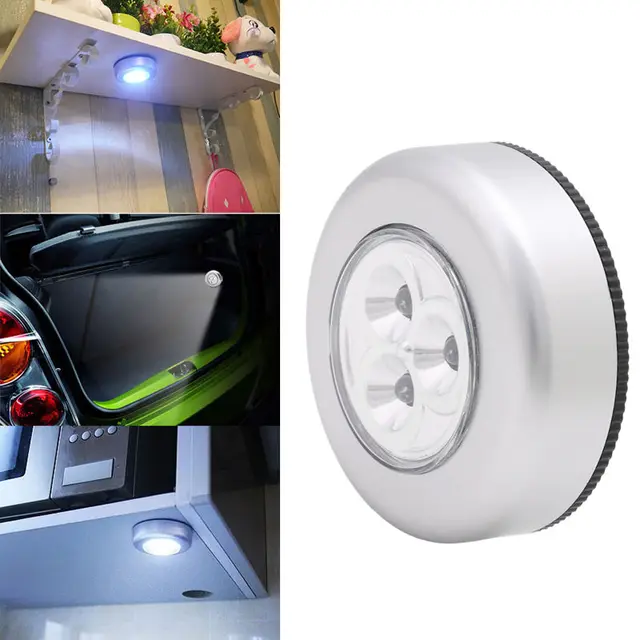 3 LED Car Home Wall Camping Touch Push Lamp Battery Powered Night Light