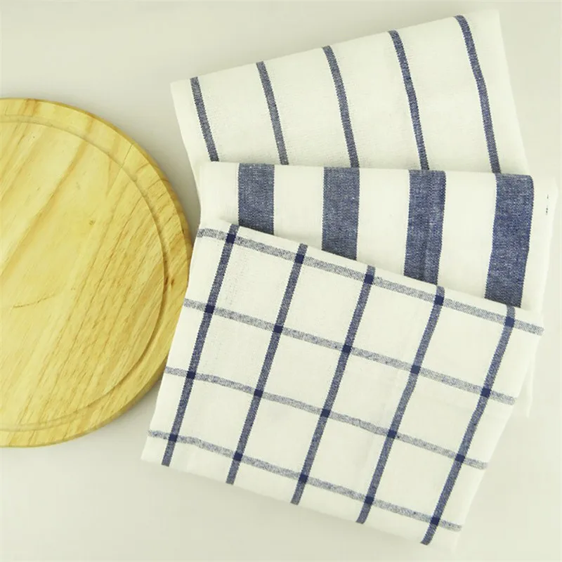 

Blue Striped Cotton Plaid Mats Placemats Kitchen Decoration Table Napkin Brief Pastroal Table Napkins Tea Towels