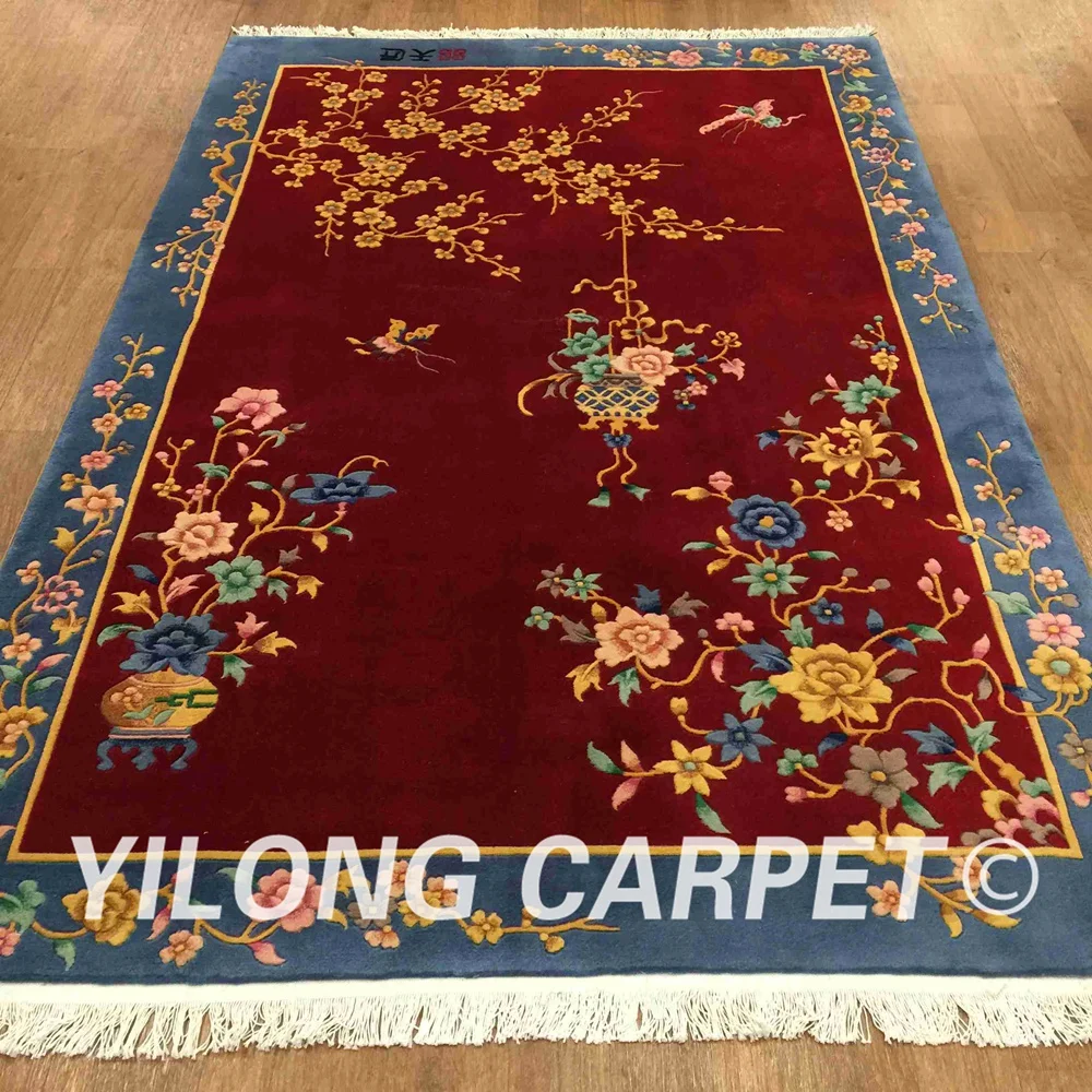 YILONG 5 'x8' ручная работа художественное украшение красный ковер ручной работы