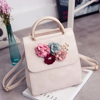 

PU Leather Women Backpack Female Style Trend Three-dimensional Flower Shoulder Bag Women's Backpack