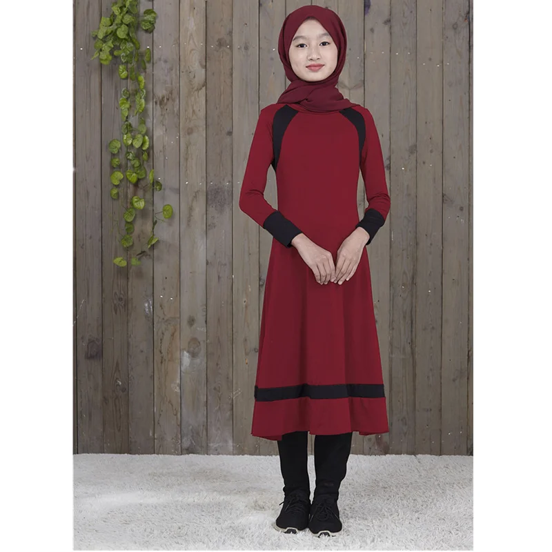 Обувь для девочек мусульманское платье длинные традиционные мусульманское Исламская одежда с поясом тонкая талия Абая - Цвет: Burgundy