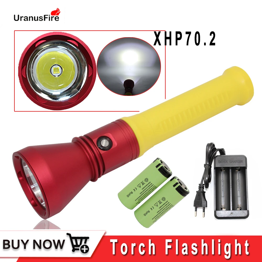 

led flashlight diving torch xhp70 waterproof high power lantern XHP70.2 searchlight 26650 battery LED flash light dive torch