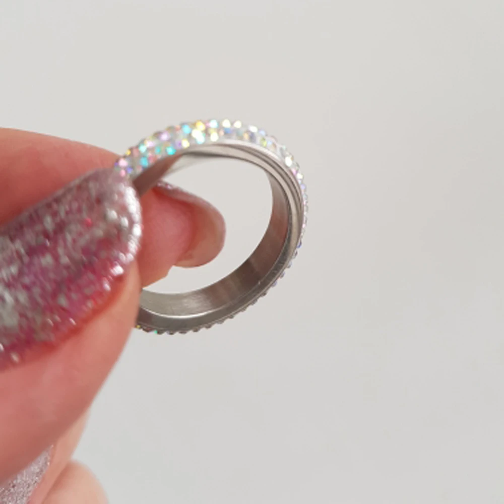 NIBA, Женское Обручальное кольцо из нержавеющей стали, AB, цветное кольцо, проложенный прозрачный циркон, вечерние ювелирные изделия, аксессуары