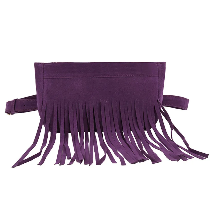 Модная женская однотонная квадратная поясная сумка из флока с кисточкой, поясная сумка, Женская мини-сумка для телефона, поясная сумка для денег, Bolsa Feminina - Цвет: Purple