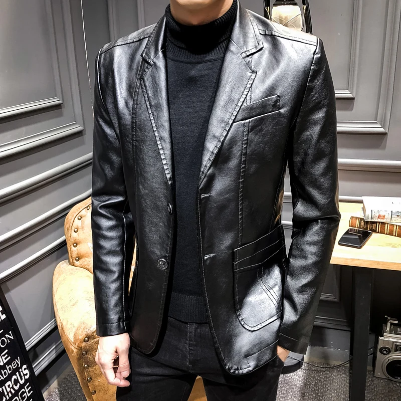 Мужская кожаная куртка Повседневная Деловая Куртка Jaqueta Masculinas Inverno Couro Chaqueta