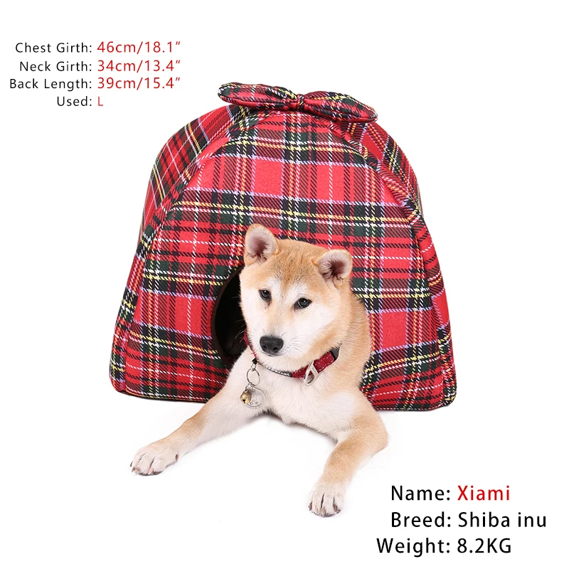 

Dog Cat Bed Cute Plaid Collapsible Non-slip Bottom With Detachable Cushion Winter Warm Soft Dog House Outdoor Travel Cama Perro