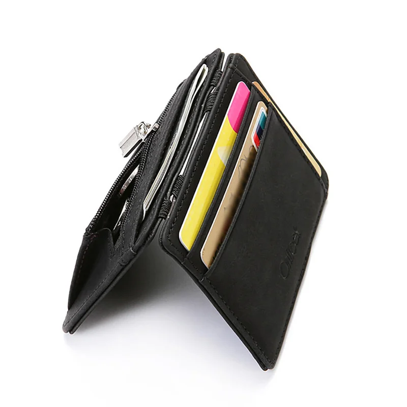 Ultra Thin 2019 New Men Male PU Leather Mini Small Magic Wallets Zipper Coin Purse Pouch Plastic Credit Bank Card Case Holder