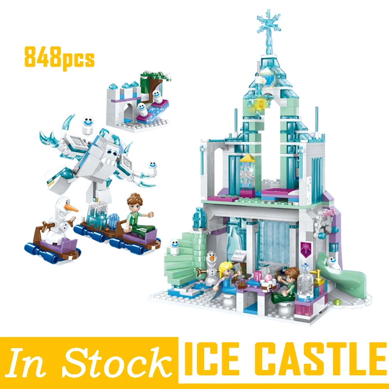 legoing Elsa Anna Ice Dream Romantic Castle Model Building Blocks Bricks Cinderella Princess Castle City set Legoing Friends