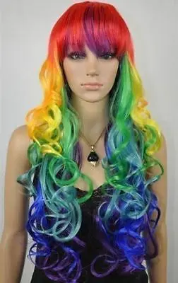 HOT Sell!!! New Cosplay Rainbow color curly wig&gt&gtParty cosplays heat resistant free shipping |