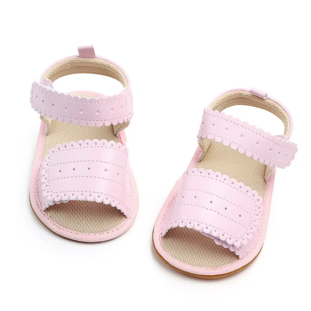 Новые летние сандалии для маленьких девочек детские мокасины из искусственной кожи на мягкой подошве нескользящая обувь принцессы детские сандалии на плоской подошве - Цвет: Розовый