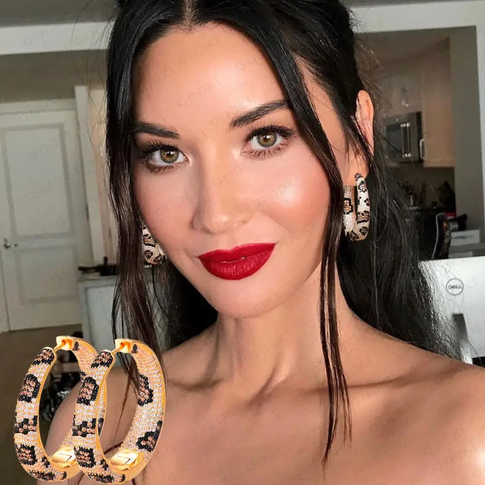 

GODKI Luxury Leopard Statement Big Hoop Earrings For Women Wedding Cubic Zircon CZ DUBAI Bridal Round Circle Hoop Earring 2019