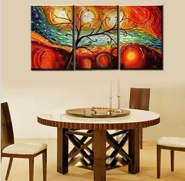 Tree Landscape Oil Paintings Hand Painted On Canvas 3 Piece Modern