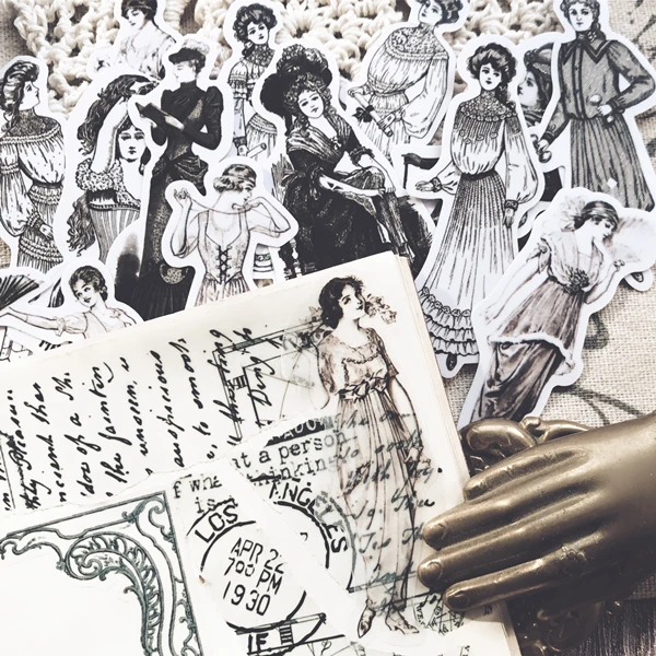 

Creative Vintage Lady Scrapbooking Material Stickers Decorative Black White Sticker DIY Craft Photo Albums Junk Journal