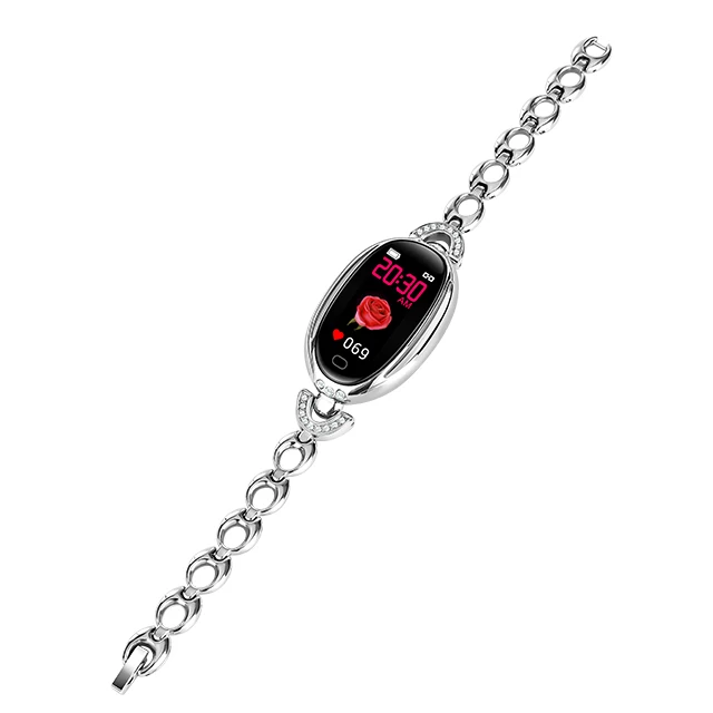 Женские роскошные умные часы с кристаллами для девочек, шагомер, спортивные умные часы, браслет, монитор сердечного ритма, водонепроницаемые часы для Android iOS - Цвет: Silver