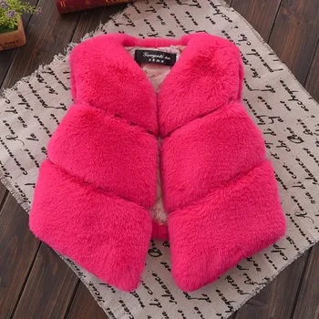 

Girls Fur Outerwear 2017New Winter Fashion Thick Warm Faux Fur Vest V-Neck Short Fur Colorful Vest For 2-14Y V05