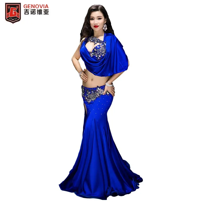 

New Belly Dance Costumes Elegant Inclined shoulder Women Halloween Christmas Party Dancing Wear 2 Pcs Set Outfit Bra + Skirt