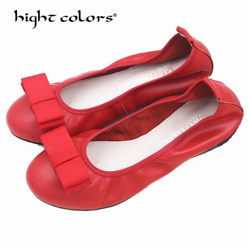 

2019 New Arrival Genuine Leather Flat Women Ballet Flats Shoes Women Plus Size 41 Black Square Toe Bowtie Shoes Red For Lady