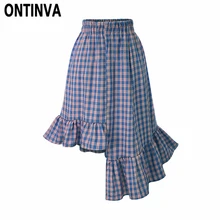 Летние женские асимметричные юбки размера плюс, плиссированные клетчатые, европейский стиль, женская юбка с эластичной резинкой на талии, фирменный дизайн, Jupe Saias